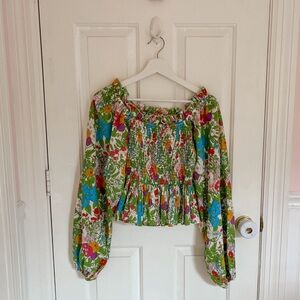 Mille XS Floral Wide Sleeve Smocked Top